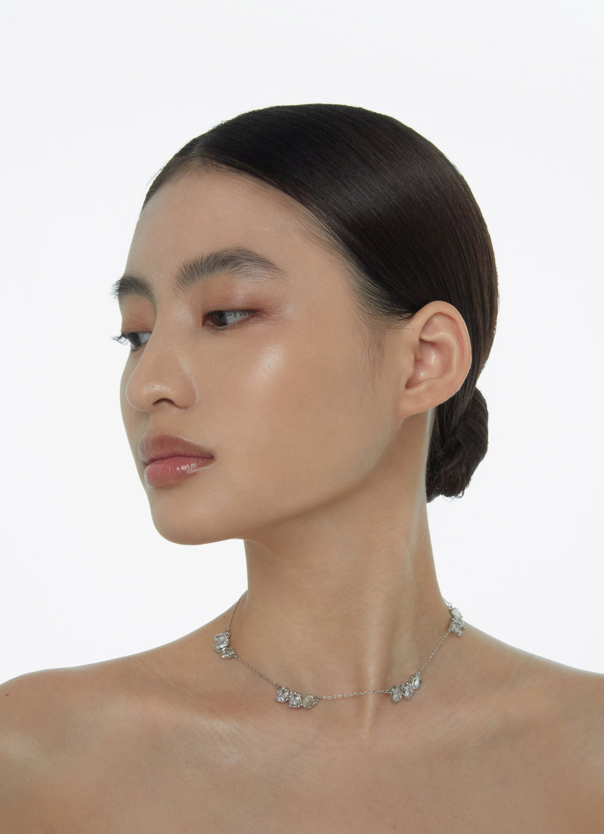 BOONEE-Crystal Cluster Silver Chain Necklace