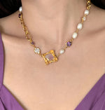 BOONEE-Amethyst Pearl Charm Necklace