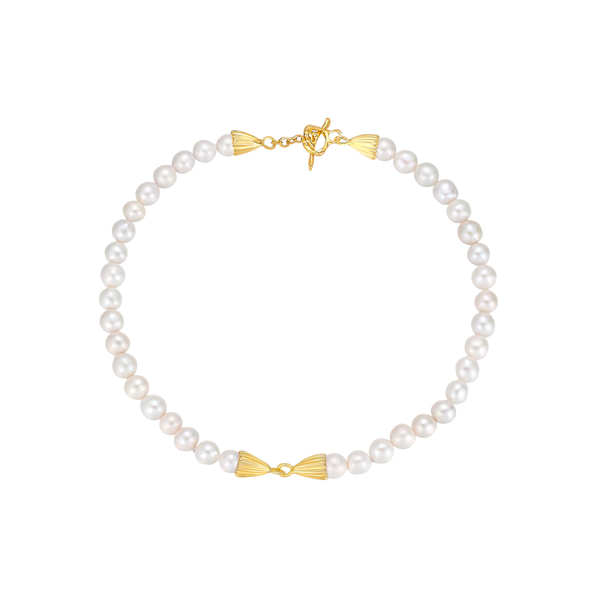 daartemis-Golden Petal Clasp Freshwater Pearl Necklace