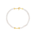 daartemis-Golden Petal Clasp Freshwater Pearl Necklace