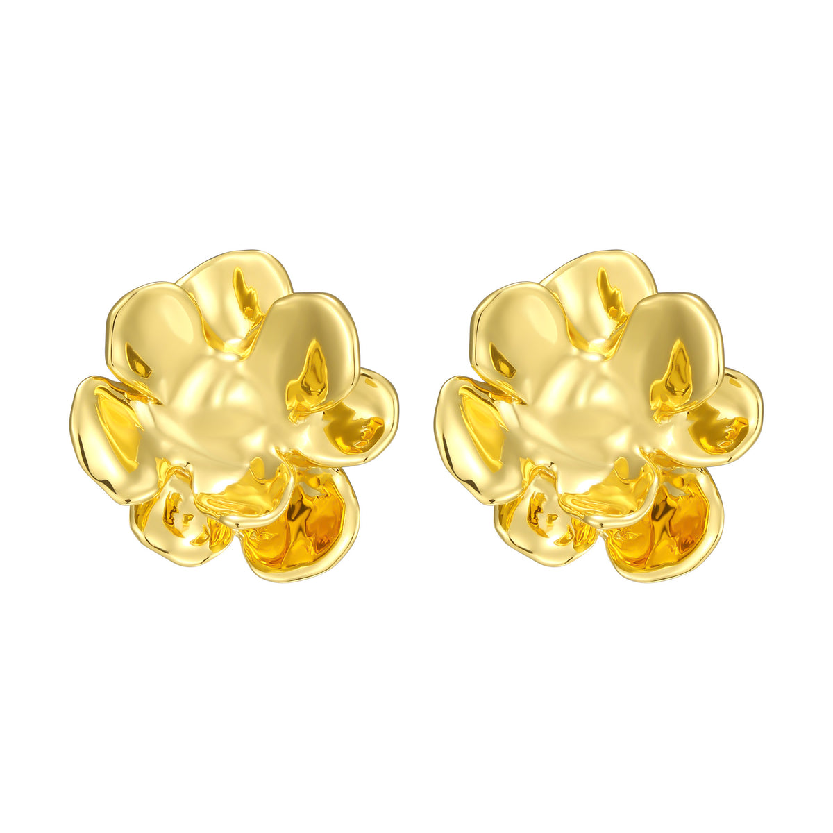 daartemis-Golden Camellia Petal Stud Earrings