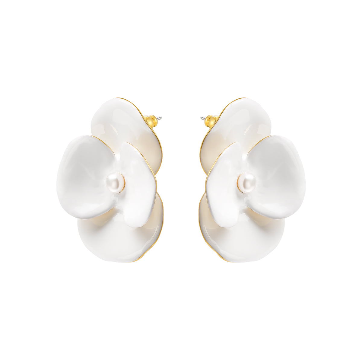 daartemis-Lustrous Corn Poppy Statement Earrings – White
