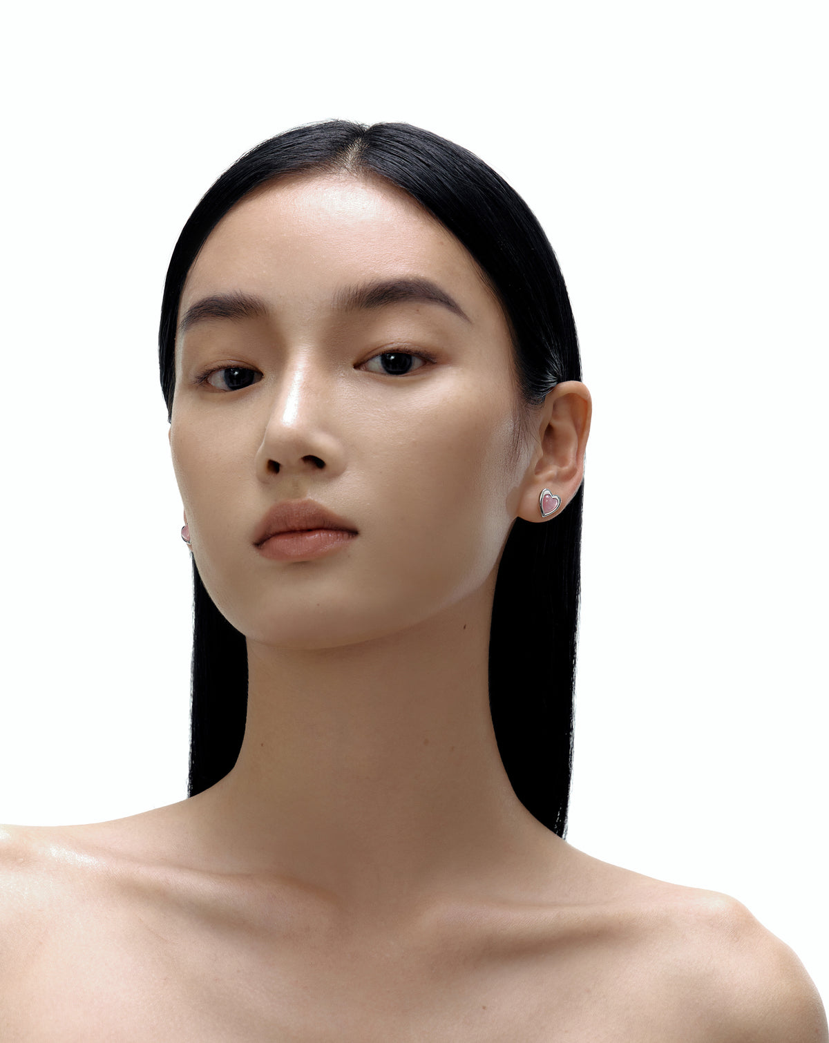 BOONEE-Pink Cat's Eye Heart Stud Earrings