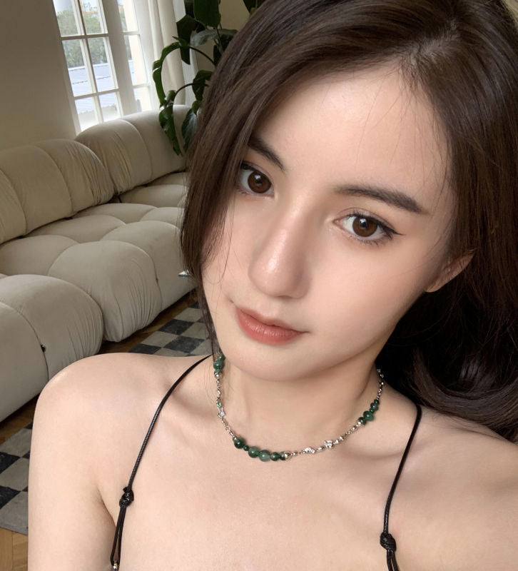 BOONEE-Green Wave Bead Link Necklace