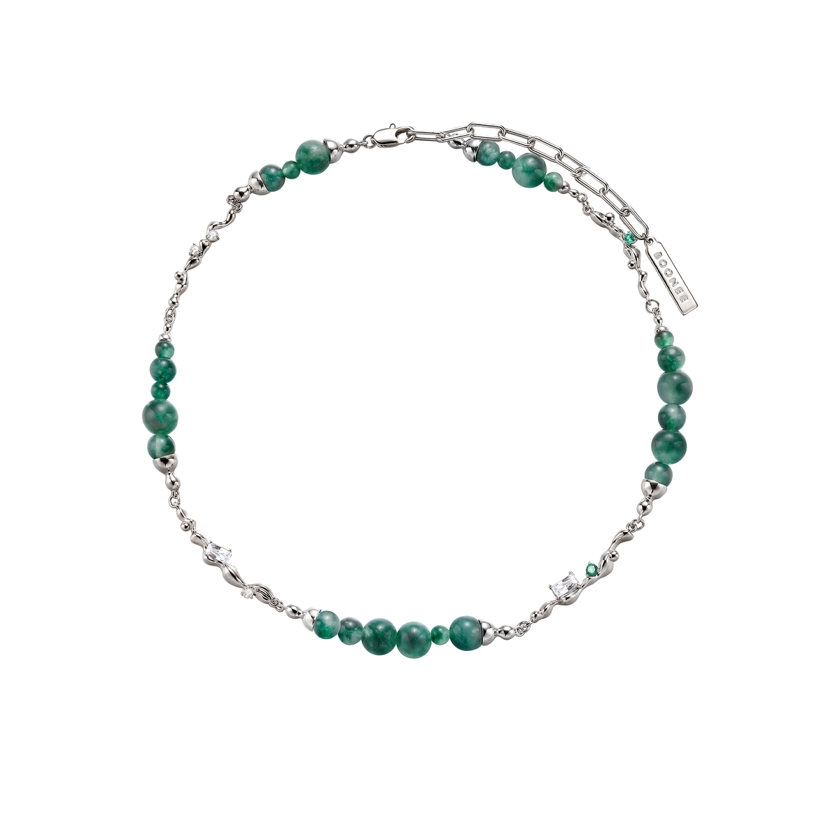 BOONEE-Green Wave Bead Link Necklace