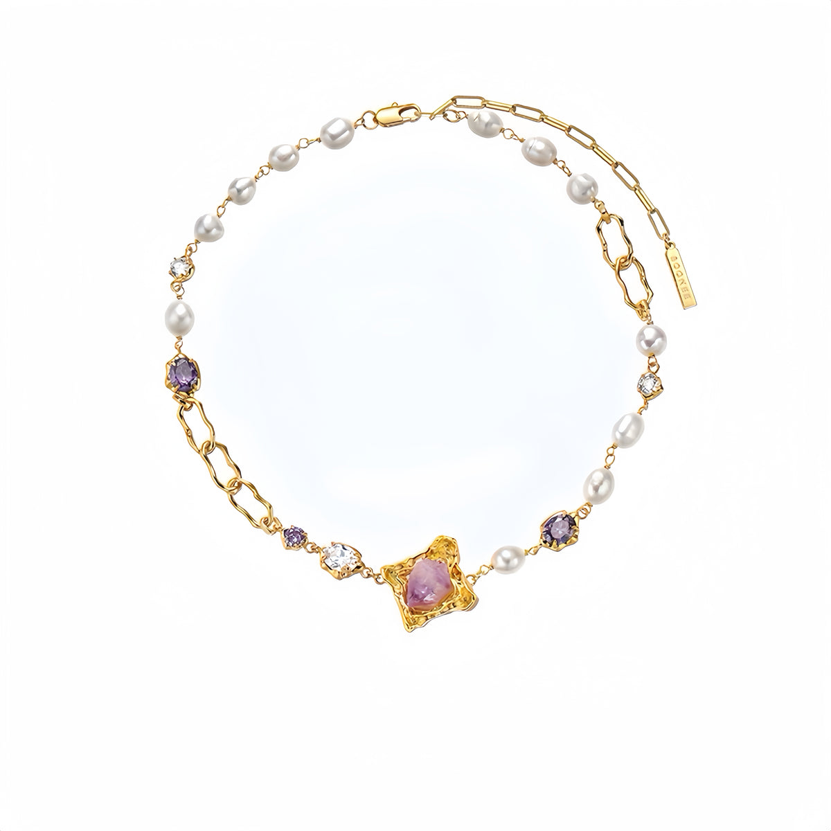 BOONEE-Amethyst Pearl Charm Necklace