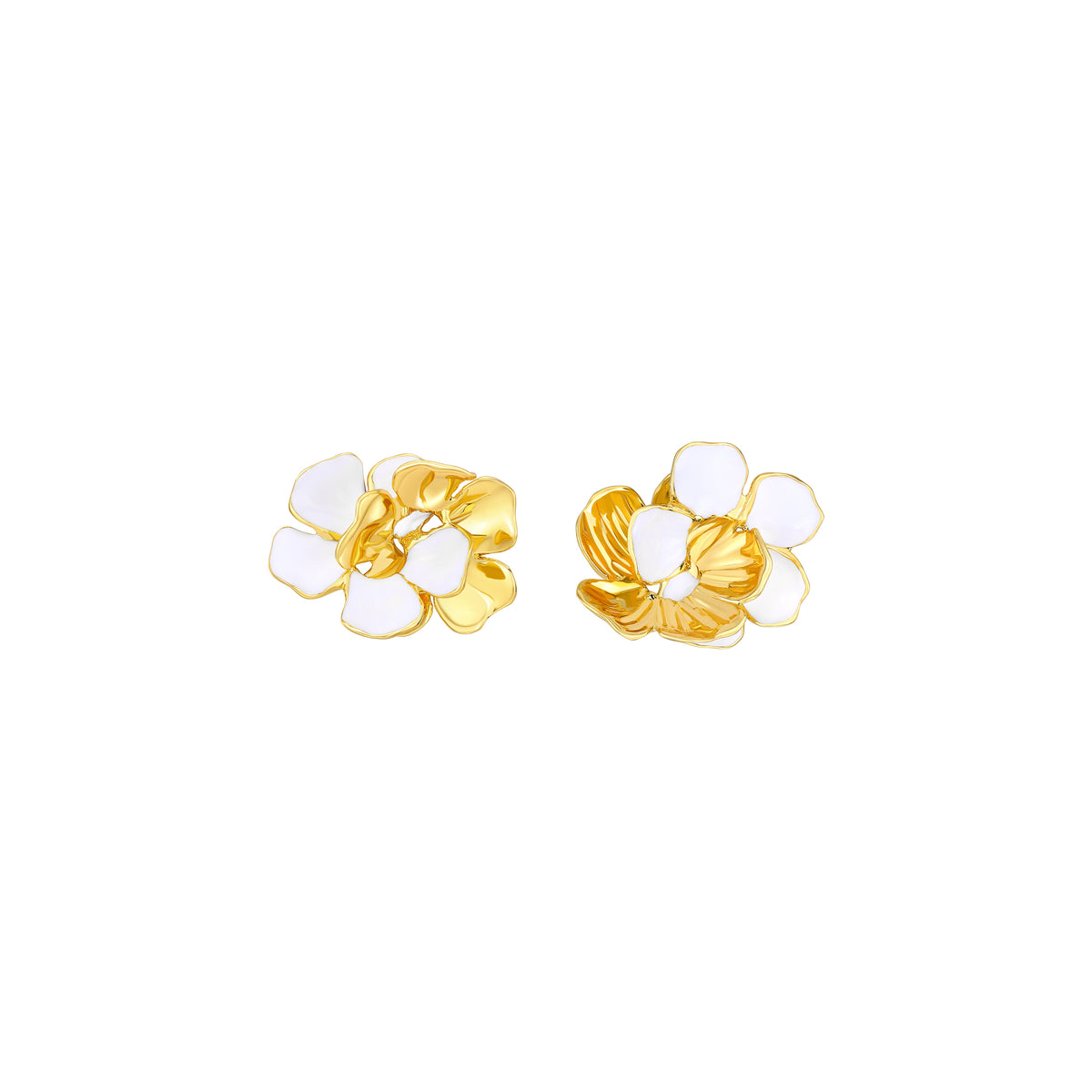 daartemis-Wild Roses Collection - Wild Rose Double Flower Hoop Earrings (Small) - Gold and White