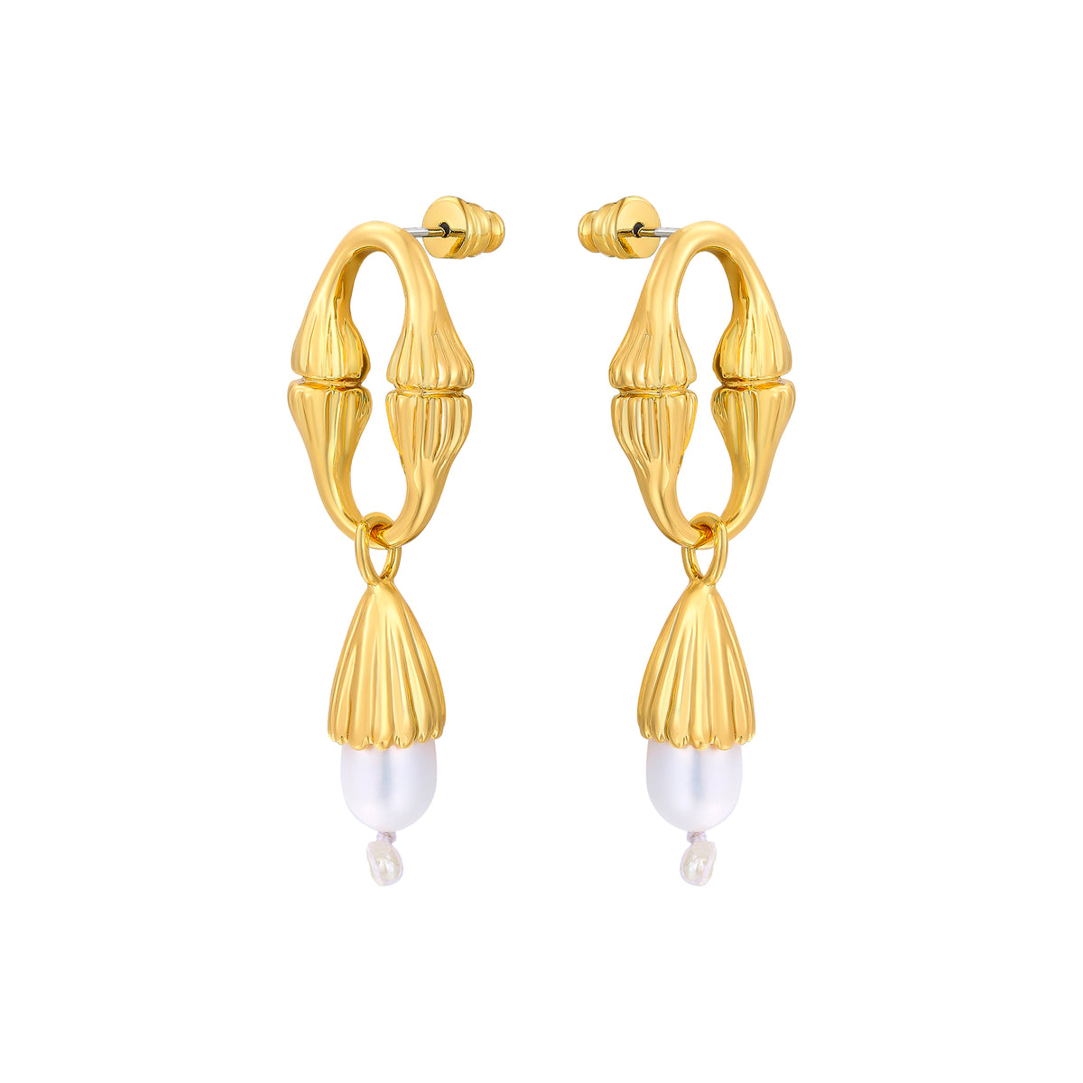 daartemis-Equisetum Collection - Fine Diamond-Shaped Circular Pearl Earrings