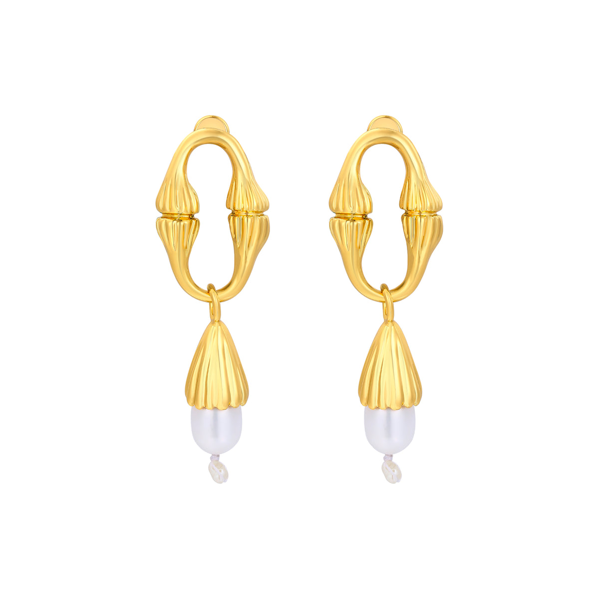 daartemis-Equisetum Collection - Fine Diamond-Shaped Circular Pearl Earrings