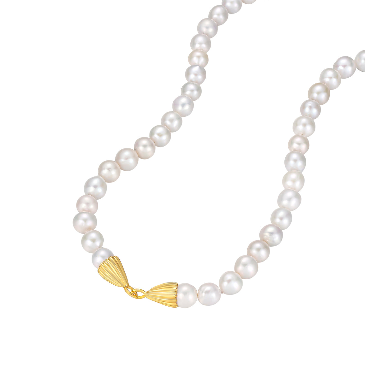 daartemis-Equisetum Collection - Fine Diamond-Patterned Pearl Single-Strand Necklace