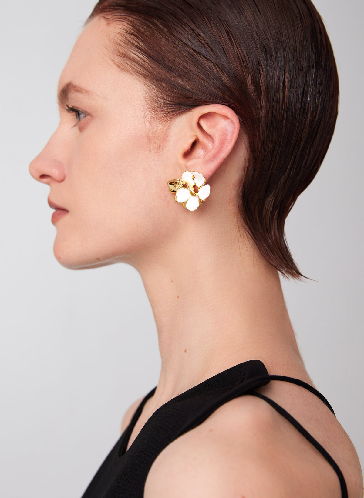 daartemis-Wild Roses Collection - Wild Rose Double Flower Hoop Earrings (Small) - Gold and White