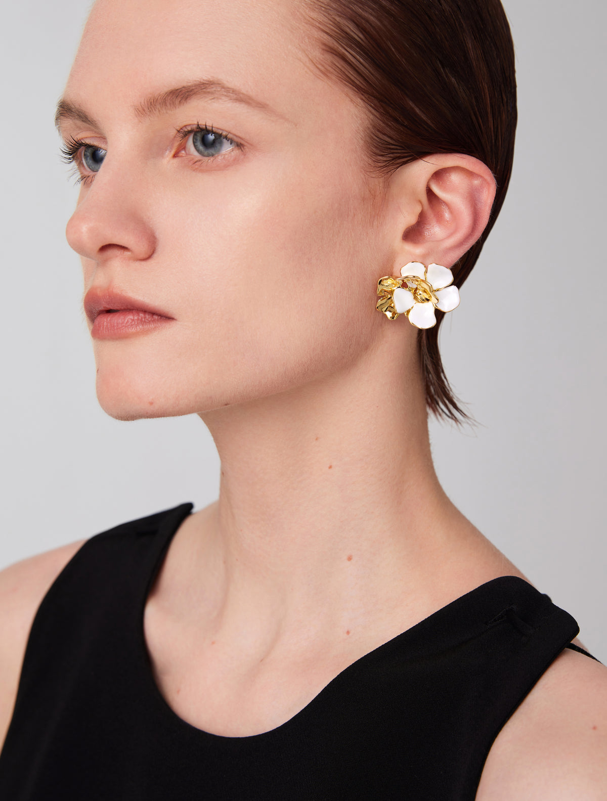 daartemis-Wild Roses Collection - Wild Rose Double Flower Hoop Earrings (Small) - Gold and White