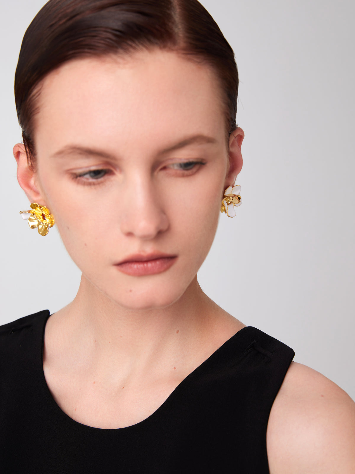 daartemis-Wild Roses Collection - Wild Rose Double Flower Hoop Earrings (Small) - Gold and White